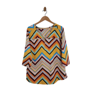 Mileage Women's Chevron Print Roll-Tab Blouse Size 1X