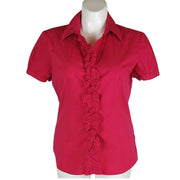 New York & Company Ruffle Blouse Fuchsia XL Front View