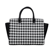 Michael Kors Selma Large Top Zip Satchel in Black & White Houndstooth Print Leather