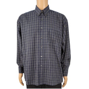 Bill Blass Long Sleeve Plaid Shirt Navy Blue Large Front View