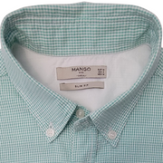 Mango Man Casual Men's Seersucker Cotton Shirt Slim Fit Size S, Mint Green label.