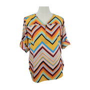 Mileage Women's Chevron Print Roll-Tab Blouse Size 1X
