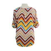 Mileage Women's Chevron Print Roll-Tab Blouse Size 1X