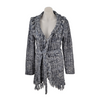 LEMO USA Cable Knit Fringed Belted Cardigan Size M Front View