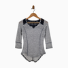 Almost Famous Striped Knit Top with Lace Yoke Size M (Juniors)