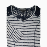 Almost Famous Striped Knit Top with Lace Yoke Size M (Juniors)