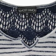 Almost Famous Striped Knit Top with Lace Yoke Size M (Juniors)