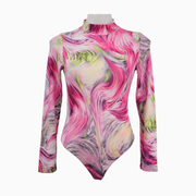 Fashion Nova Abstract Swirl Mock Neck Long Sleeve Bodysuit – Size M
