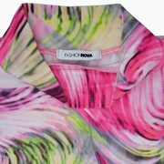 Fashion Nova Abstract Swirl Mock Neck Long Sleeve Bodysuit – Size M