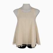 Freeway Lace-Up Back Pom Trim Top – Size S