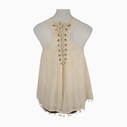 Freeway Lace-Up Back Pom Trim Top – Size S