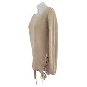 Pink Rose Knit Lace Up Sweater Sz Small