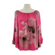 Ashley Stewart Pink Floral Wide-Neck Blouse Size 18/20