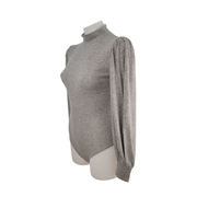 Express Puff Sleeve Mock Neck Ribbed Bodysuit Size M