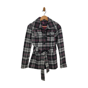 Say What? Wool Blend Plaid Belted Peacoat Size S Juniors - NEW