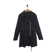 Black Rivet Asymmetrical Zip Belted Trench Coat Size L
