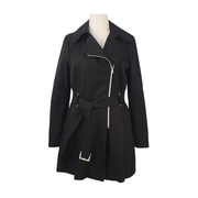 Black Rivet Asymmetrical Zip Belted Trench Coat Size L