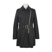 Black Rivet Asymmetrical Zip Belted Trench Coat Size L