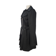 Black Rivet Asymmetrical Zip Belted Trench Coat Size L