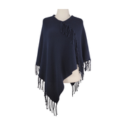 Chico’s Fringe Knit Poncho - Navy Blue - One Size