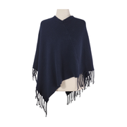Chico’s Fringe Knit Poncho - Navy Blue - One Size