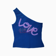 Express Jeans Vintage One-Shoulder Graphic Top – Size S