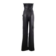 Zara Faux Leather Strapless Cargo Jumpsuit