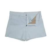 White House Black Market Women's 5" High Rise Shorts, White Size 16 - New; front view, showing zipper and button closure.